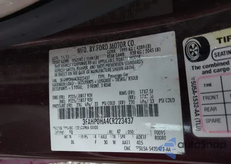 2012 Ford Fusion Se из США, поврежденный, VIN 3FAHP0HA4CR223437